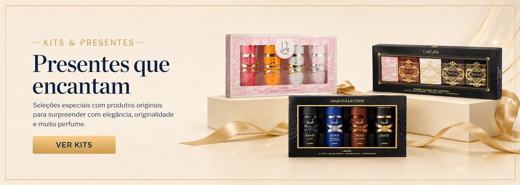 Kits & Presentes: presentes que encantam. Seleções especiais para surpreender com elegância e muito perfume. Ver kits.